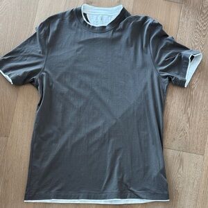 Brunello Cucinelli Dark Gray Short Sleeve Tee with faux-layering (XL)